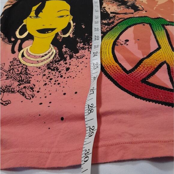 Christian Audigier Crystal Rock Jamaica Peace Top Women L Y2Kstyle Y2K Hippy - Picture 11 of 12